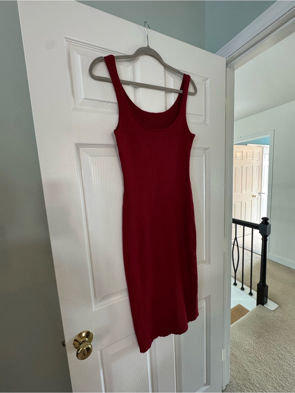 Women's Ribbed Red Two-Piece Dress Set - Picture 2 of 2